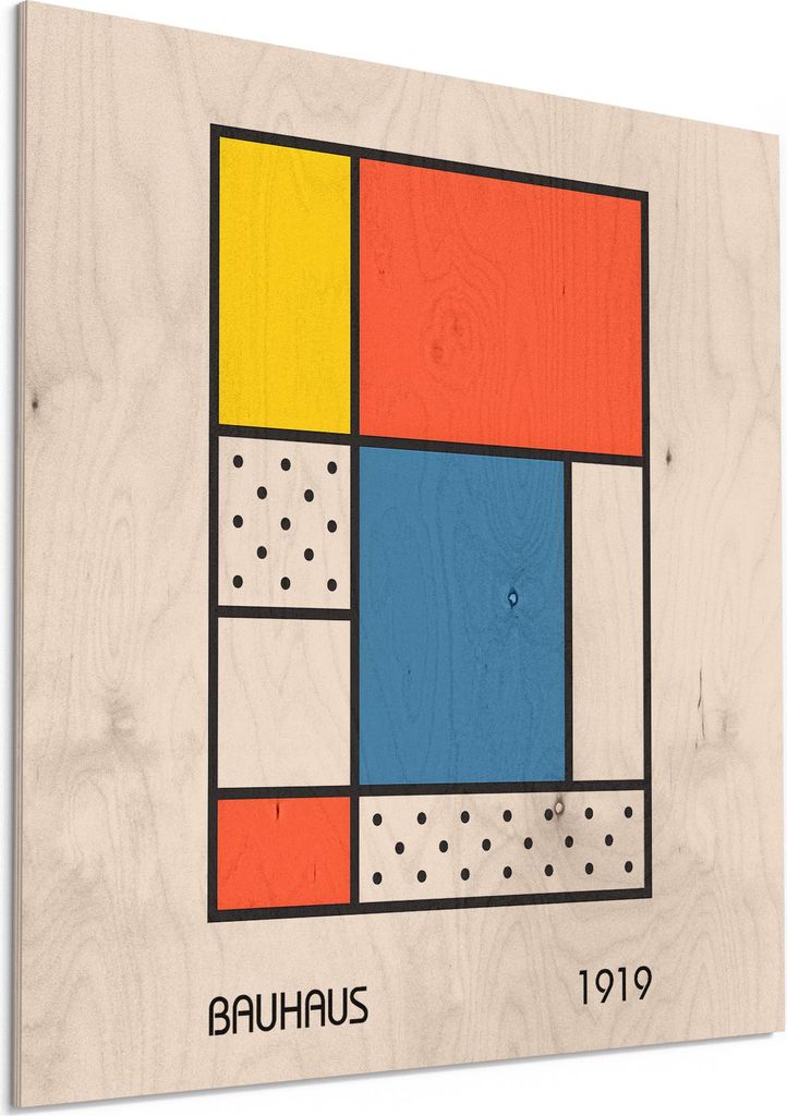 DEQORI Holzbild 50x50 cm 'Bauhaus Komposition' Bild auf Holz Wandbild Kunstdruck