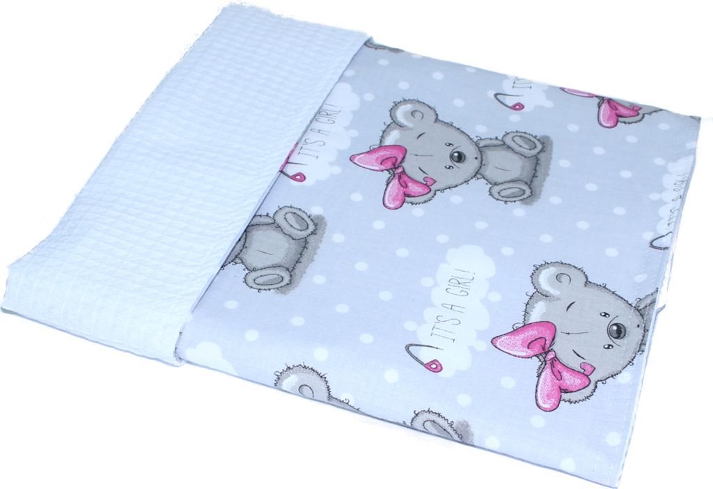 Babydecke Waffelpiqué Baumwolle Kuscheldecke Kinderwagendecke - 06. Girl GRAU + Weiß