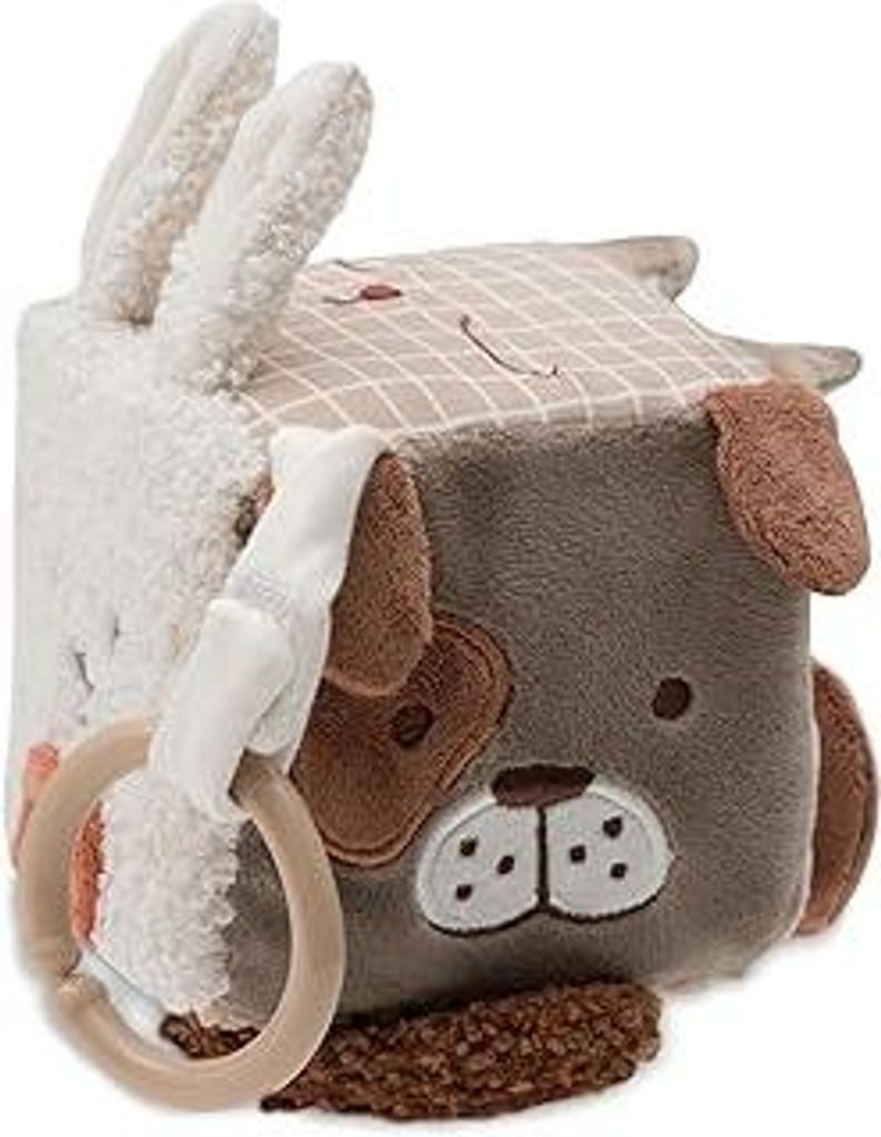 Jollein Motorikwürfel – Animal Friends – Spielwürfel Baby mit Spiegel, Knister- & Greifelementen – Baby Spielzeug – Fördert Sinne & Moto...