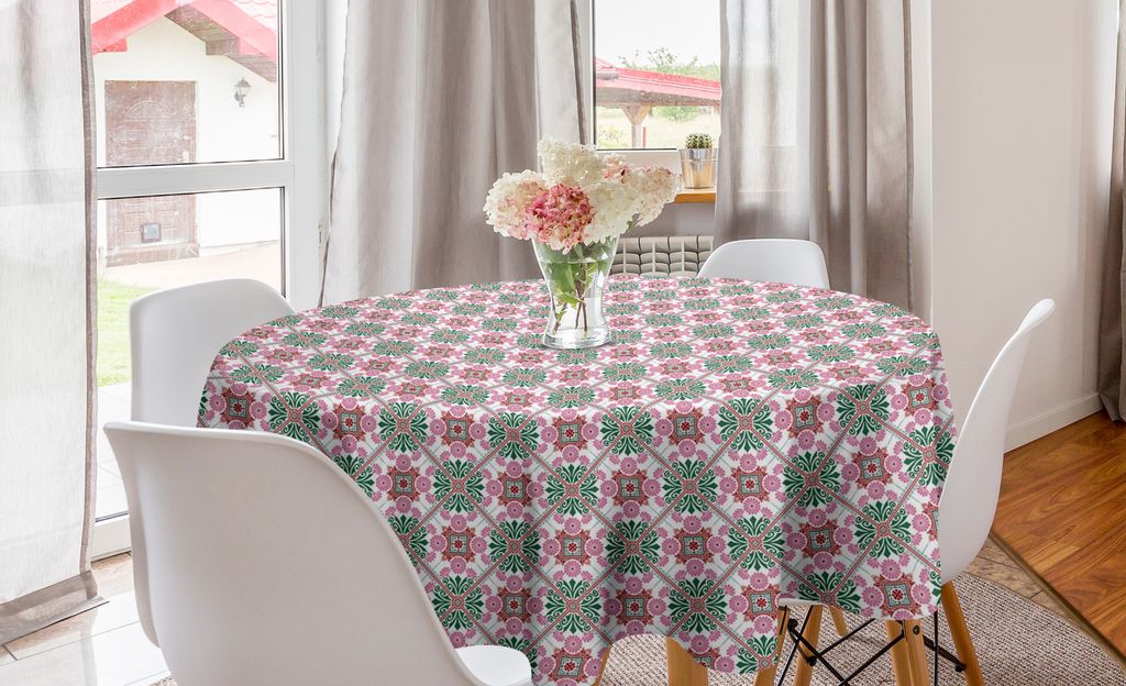 ABAKUHAUS Ethnisch Runde Tischdecke, Boho Style-Mosaik Inspiriert, Kreis Tischdecke Abdeckung für Esszimmer Küche Dekoration, 150 cm, Baby-Rosa, ...