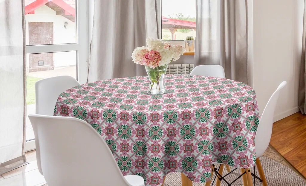 Tovaglia Circolare 150cm Stile Mosaico Boho - ABAKUHAUS Rosa Confetto