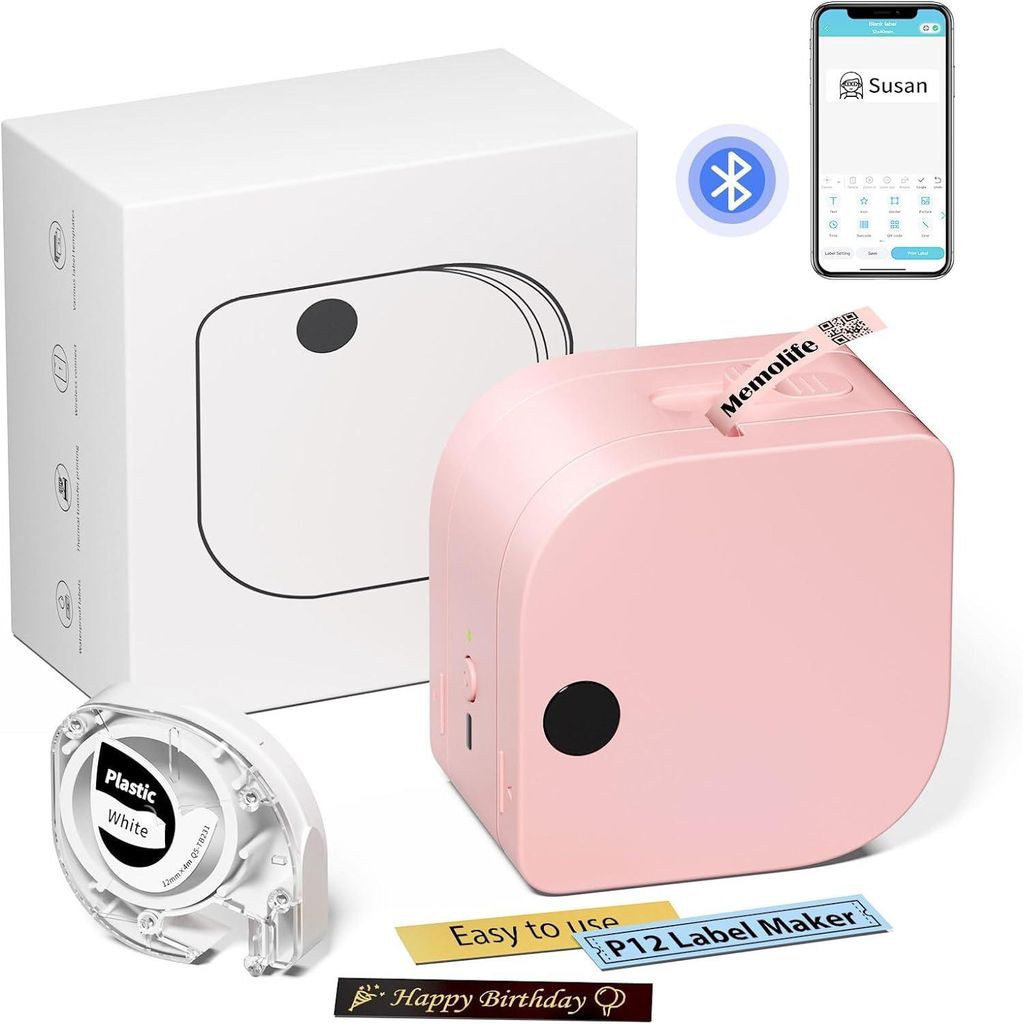 Phomemo P12 Mini Bluetooth Beschriftungsgerät Labelmaker Kompatibel with iOS & Android Phone Thermo Etikettendrucker labeldrucker