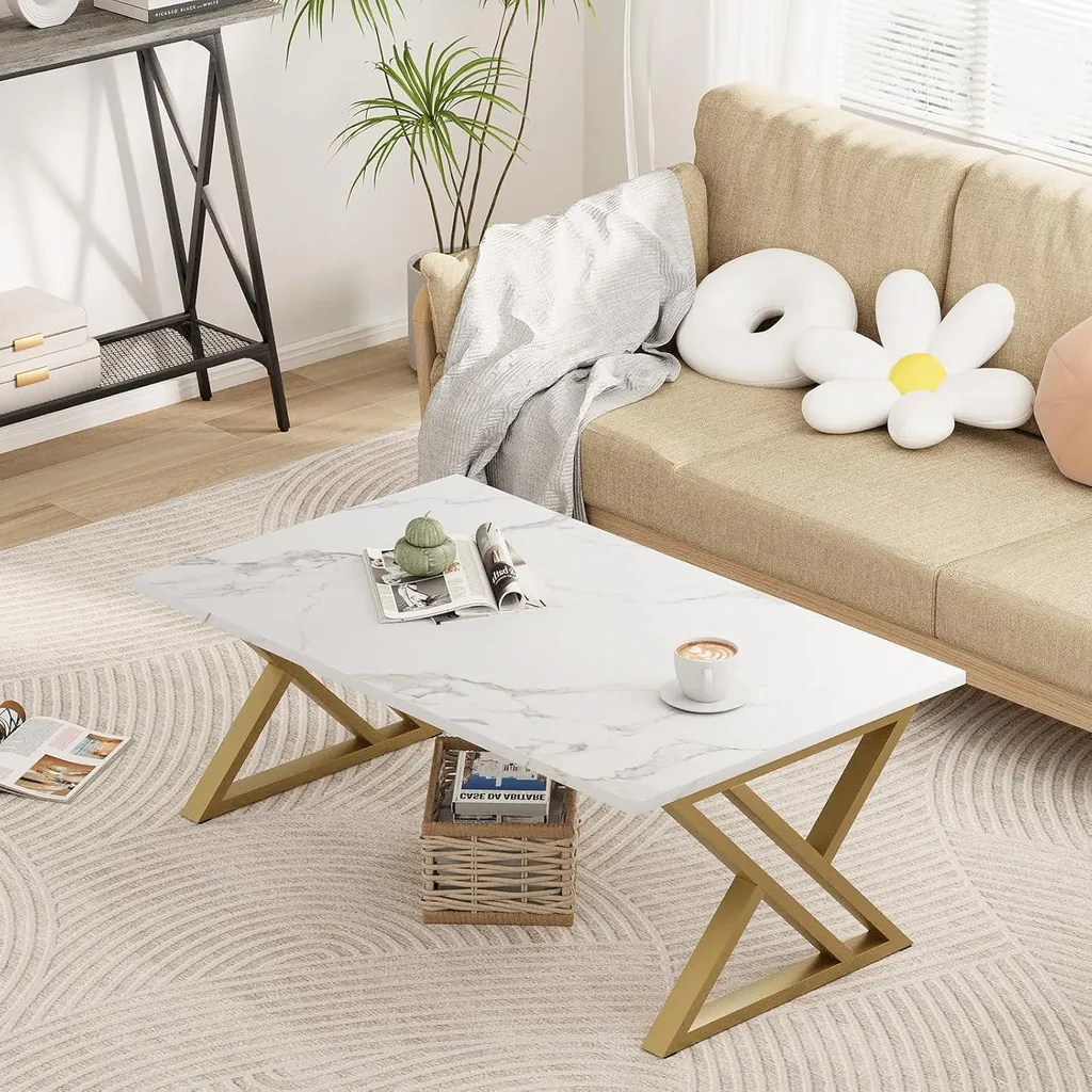 Table basse rectangulaire en métal doré - Design moderne 100x45cm - 2