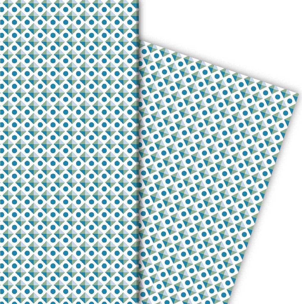 Kultiges Geschenkpapier mit Retro Muster, blau, grün - G4866, 32 x 48cm