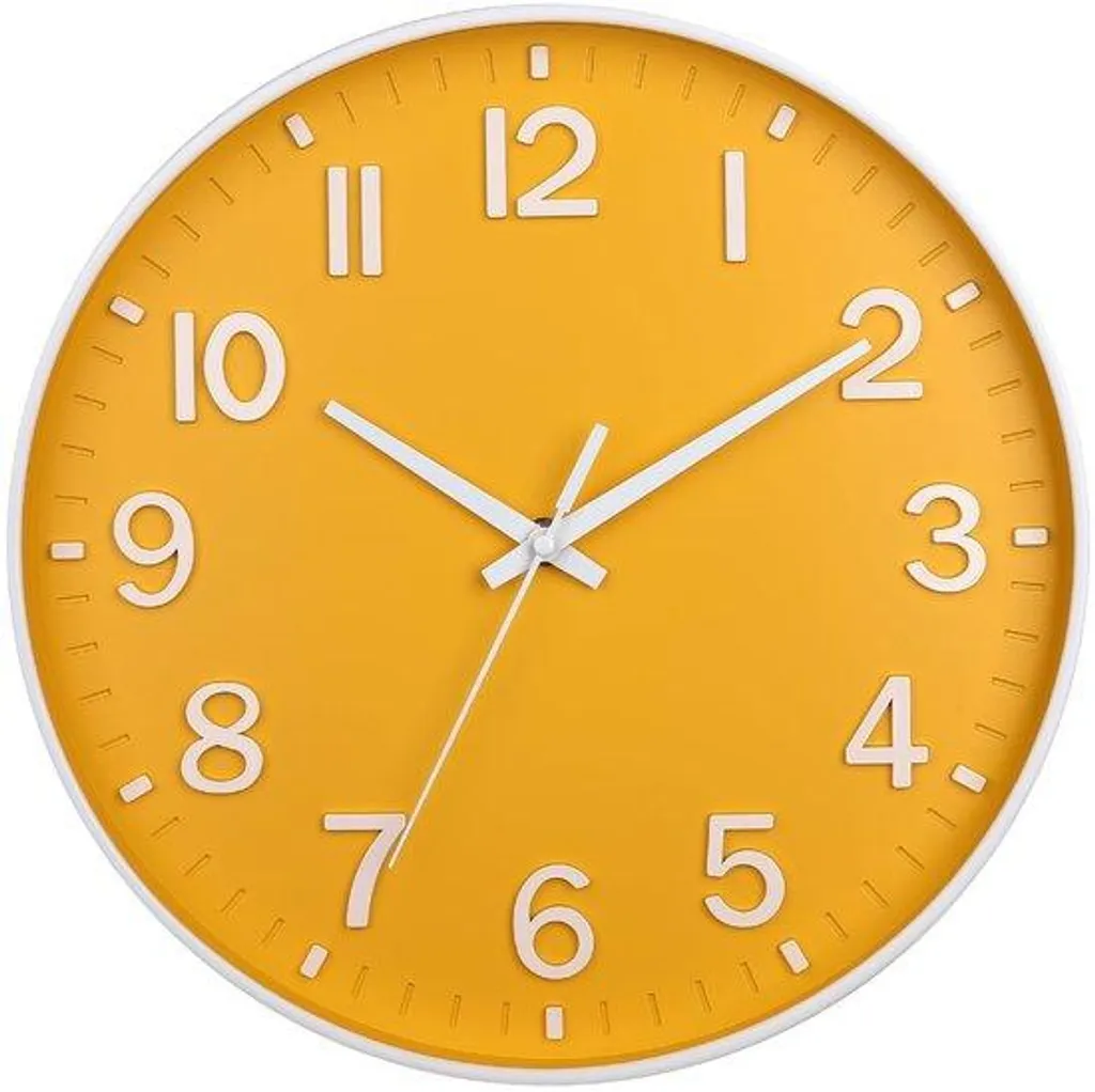 Horloge murale jaune lisible et calme - Fini le bruit du tic-tac