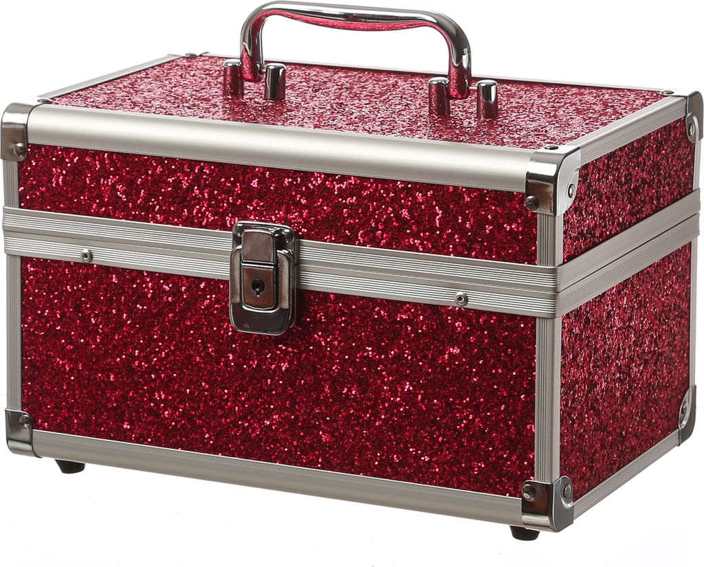 MARELIDA® Schmuckkoffer in Rot mit Glitzeroptik | Premium Schmuckkästchen für Schmuck & Co.