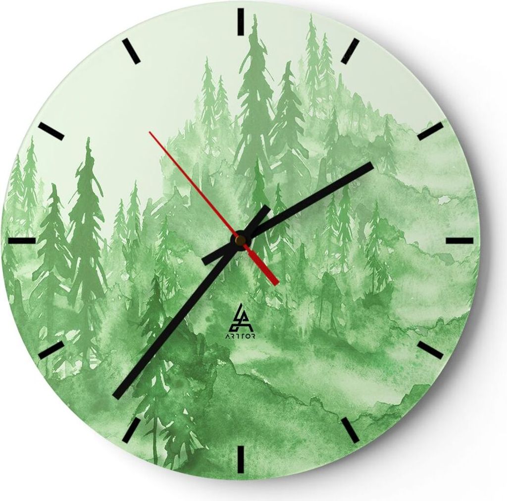 Wanduhr - Rund - Glasuhr - Wald Baum Natur - 40x40cm - Schleichendes Uhrwerk - Lautlos - zum Aufhängen bereit - Dekoration Modern - Wanddekoration...