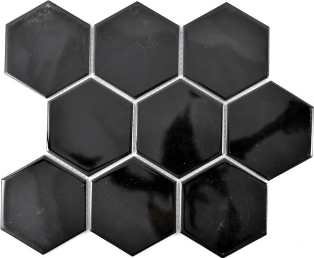 Mosaik Fliese Keramik Hexagon schwarz glänzend Küche Fliese WC Badfliese MOS11F-0301_f | 10 Mosaikmatten
