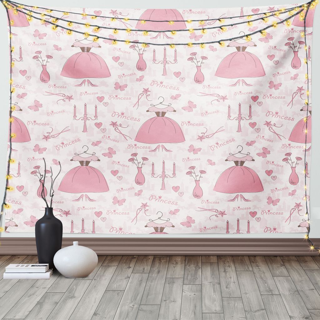 ABAKUHAUS Rosa Wandteppich, Prinzessin Mystic Kerzen, Wohnzimmer Schlafzimmer Heim Seidiges Satin Wandteppich, 200 x 150 cm, Hellrosa Weiß Puder Rosa