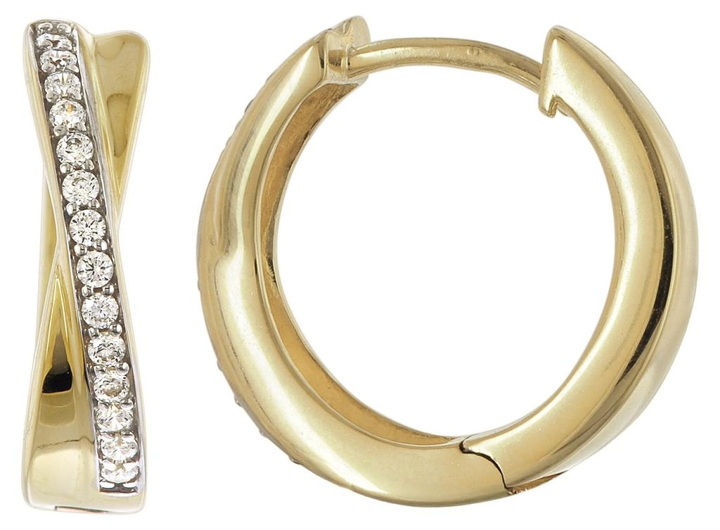 trendor 21751 Damen-Ohrringe Klapp-Creolen 333 Gold (8 K) mit Zirkonia 15 mm
