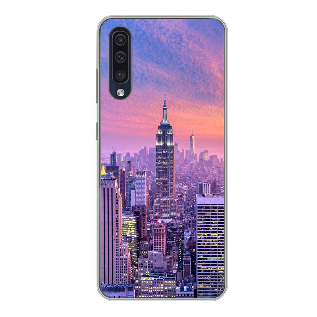 MuchoWow Handyhülle Schutzhülle Hülle für Samsung Galaxy A50 New York - Farben - Skyline Silikon Softcase Handy Hülle - Mobiltelefonhülle