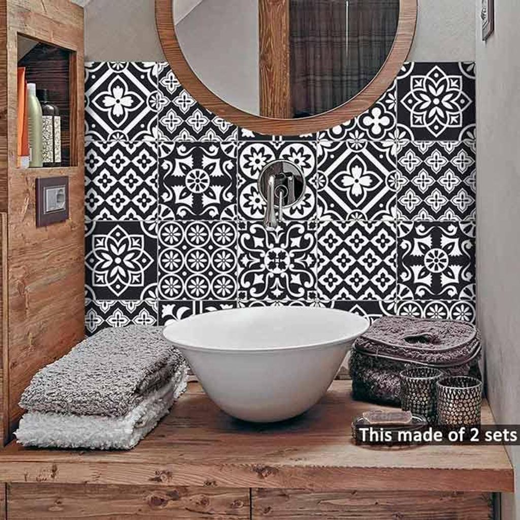 Wandsticker Fliesenoptik 10 Stück, dekorative selbstklebende Fliesen schwarz-weiß, wasserfeste Aufkleber für Küche und Bad – TileDecor