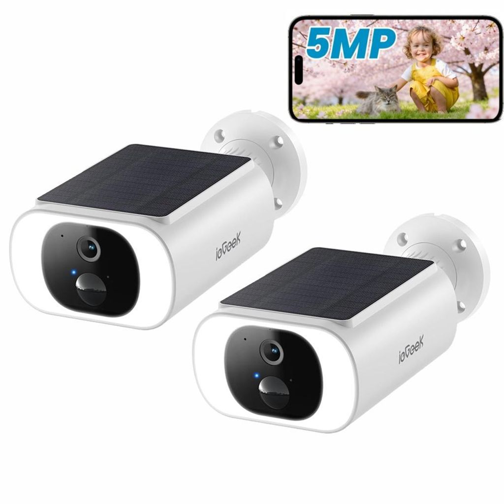 ieGeek 5MP Überwachungskamera Aussen Solar Akku mit PIR-Bewegungserkennung WLAN Wetterfest Kamera Überwachung Kabellos Außen 130° Farbnachtvisi...
