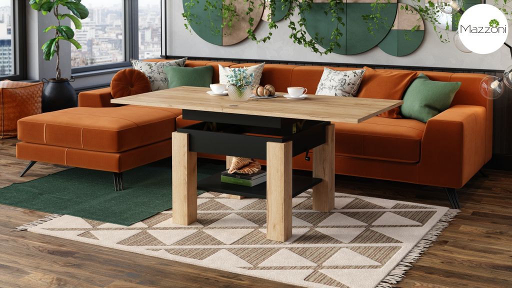 Design Couchtisch Tisch Cleo stufenlos höhenverstellbar 57 - 69cm aufklappbar 75 / 150cm Esstisch