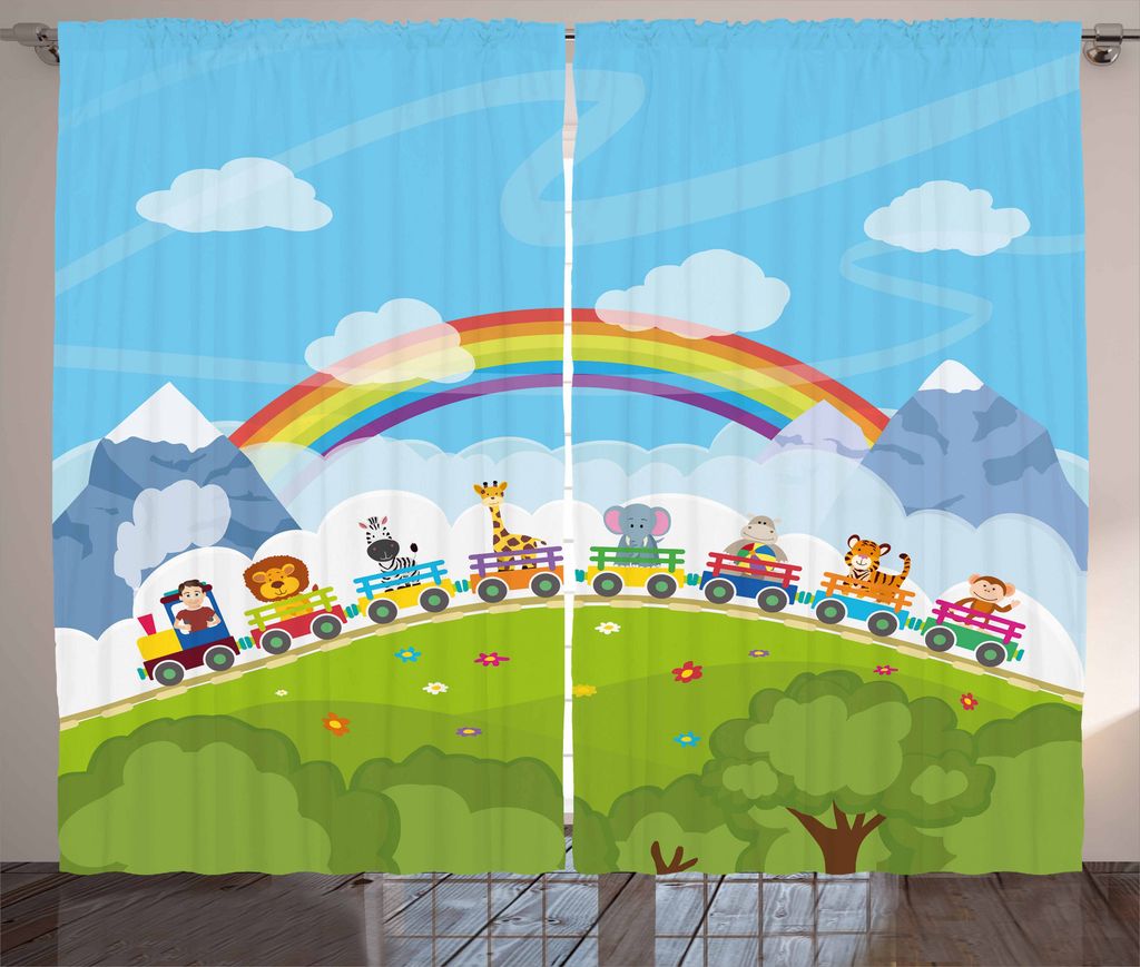 ABAKUHAUS Kindergarten Rustikaler Vorhang, Cartoon-Bahnzug, Wohnzimmer Universalband Gardinen mit Schlaufen und Haken, 280 x 175 cm, Mehrfarbig