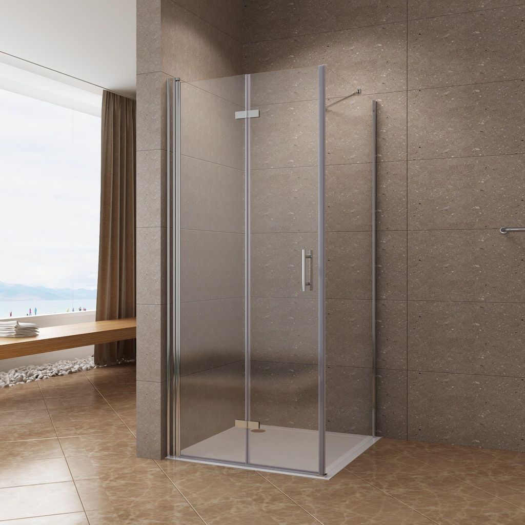 Duschkabine Eckdusche Eckeinstieg 75x75x195 cm Falttš¹r Dusche Duschabtrennungen Glas 6 mm ESG Nano Klarglas Lotuseffekt Hebe-Senk Mechanismus Ec...
