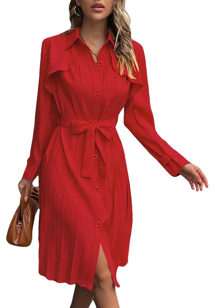 Robe à plis avec patte de boutonnage, style près du corps raffiné