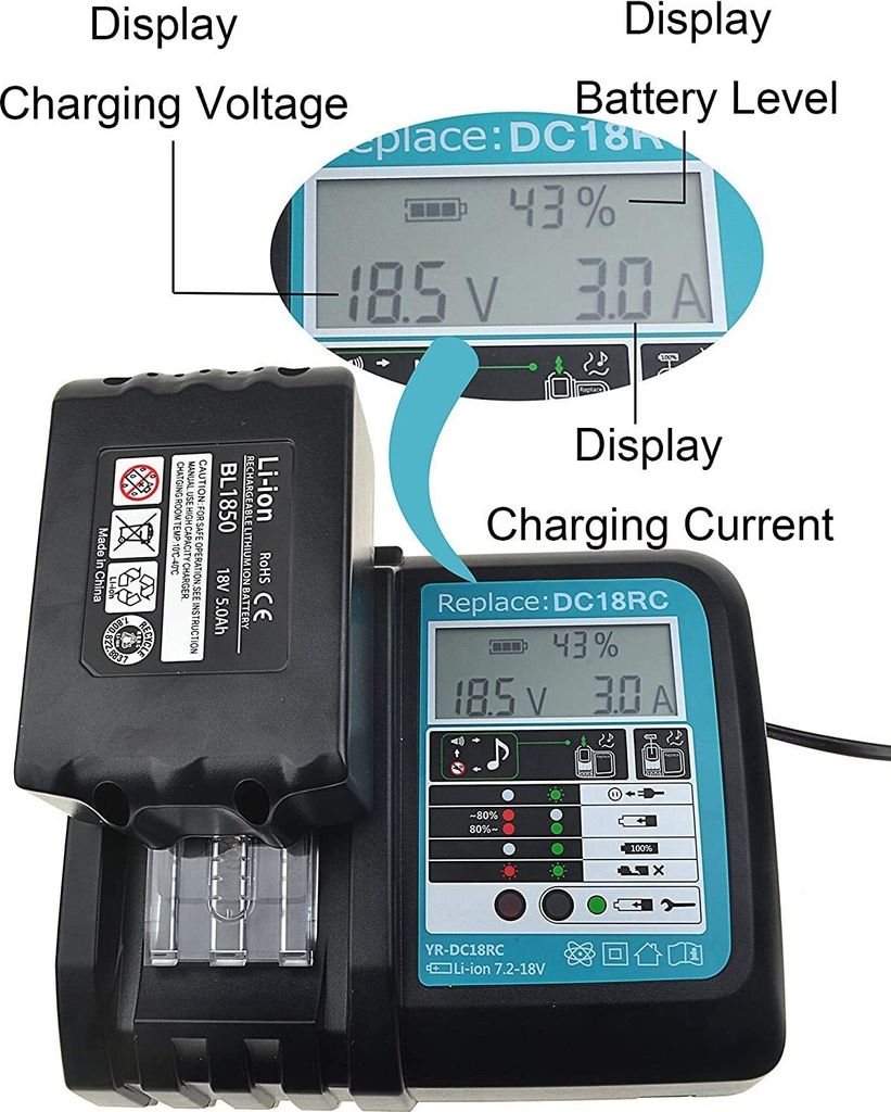 Nabíječka pro baterii Makita 18V-14,4V BL1830 BL1840 Obrázek produktu 4