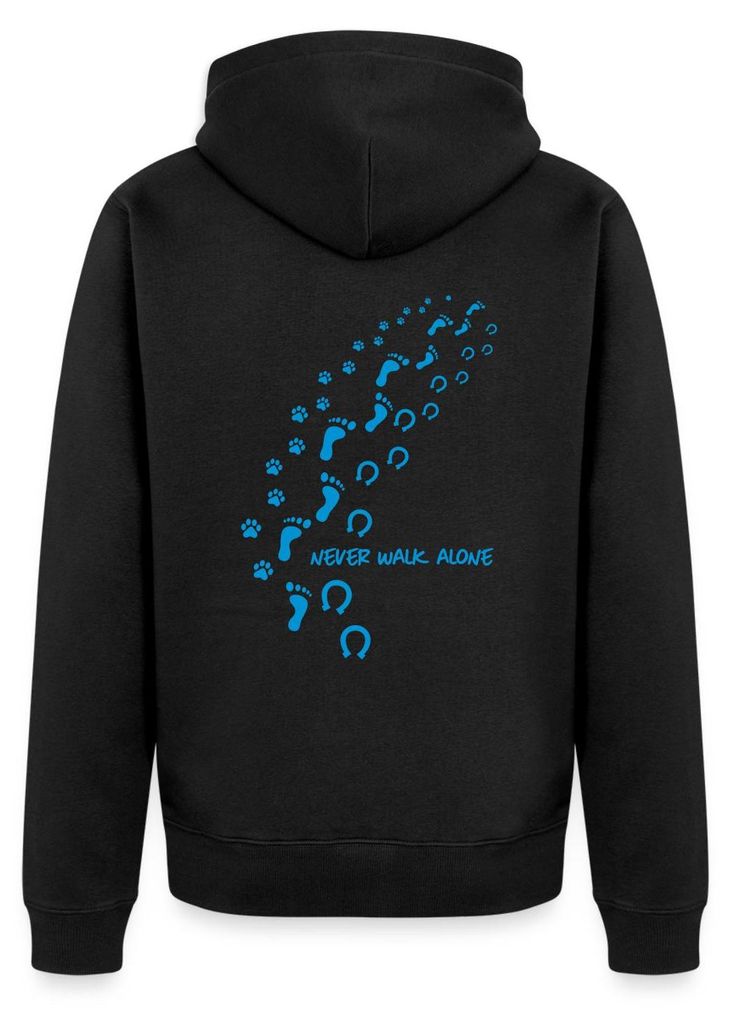 Spreadshirt Never Walk Alone Hund Mensch Hufabdrücke Kapuzenjacke Herren, 5XL, Schwarz