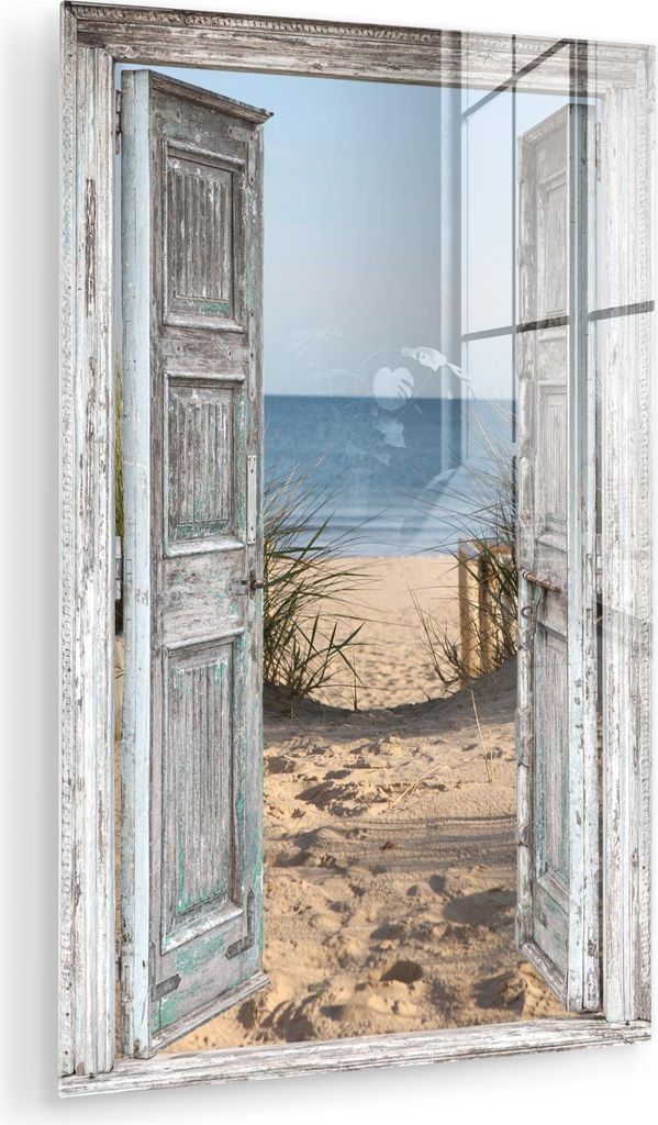 MuchoWow Glasbilder - Bilder auf Wandbild - Foto auf Glas Düne - Strand - Aussicht - Sommer 20x30 cm Wanddekoration aus Glas - Acrylglasbild - Acr...