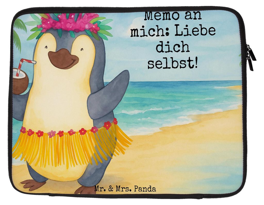 Mr. & Mrs. Panda Laptop Tasche Pinguin Kokosnuss Design 33 x 42 cm - Weiß - Geschenk, Notebook, Hawaii, Pinguine, Urlaub, Computertasche, Hülle, ...