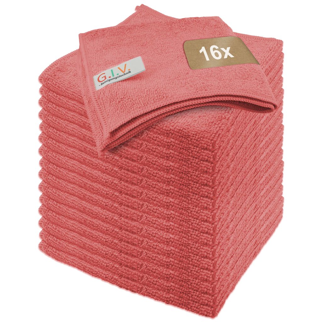 Mikrofasertücher rot, Putztücher Set 16 Stück, 32x32 cm, Produktbild 