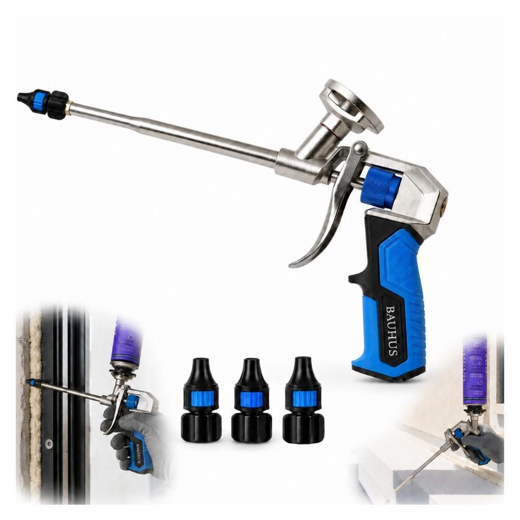 Schaumpistole PUR 2in1 Bauschaumpistole Metall Premium mit 3 Sprühdüsen