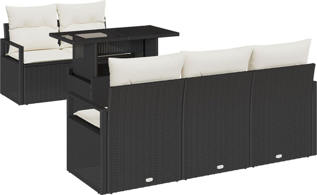 Langlebige 6-teiliges Garten Sofa Set mit Kissen Schwarz Poly-Rattan, 2-Sitzer Garten Sofa mit Kissen Schwarz Poly-Rattan - Gartensofas Möbel477178