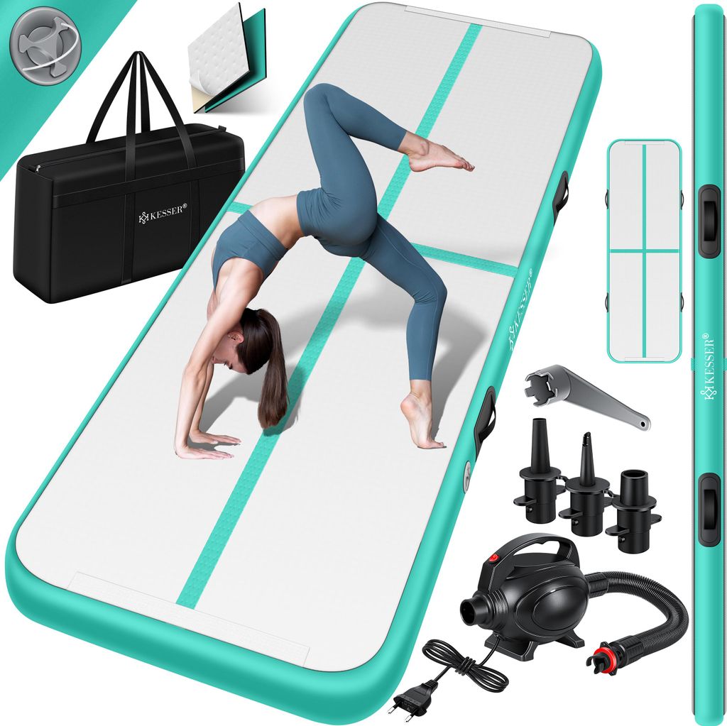 KESSER Turnmatte Aufblasbar Airtrack 2m/3m/4m/5m/6m Fitness-Matte Gymnastikmatte | inkl. Tragetasche & elektr. Luftpumpe | Yogamatte, Tumbling Ma...