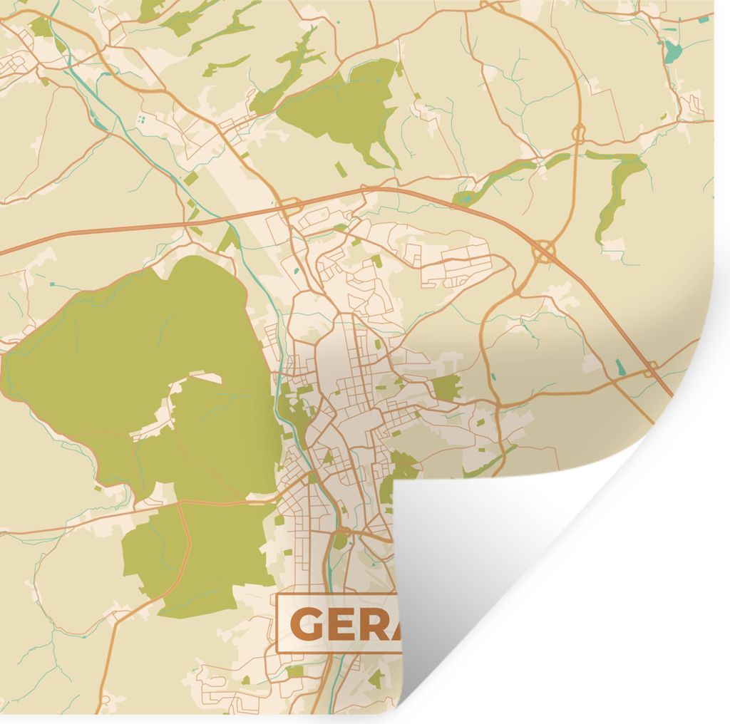 MuchoWow Wandtattoo Wandsticker Wandaufkleber Karte - Stadtplan von Gera - Vintage - Stadtplan 100x100 cm Selbstklebend und Repositionierbar - Wi...