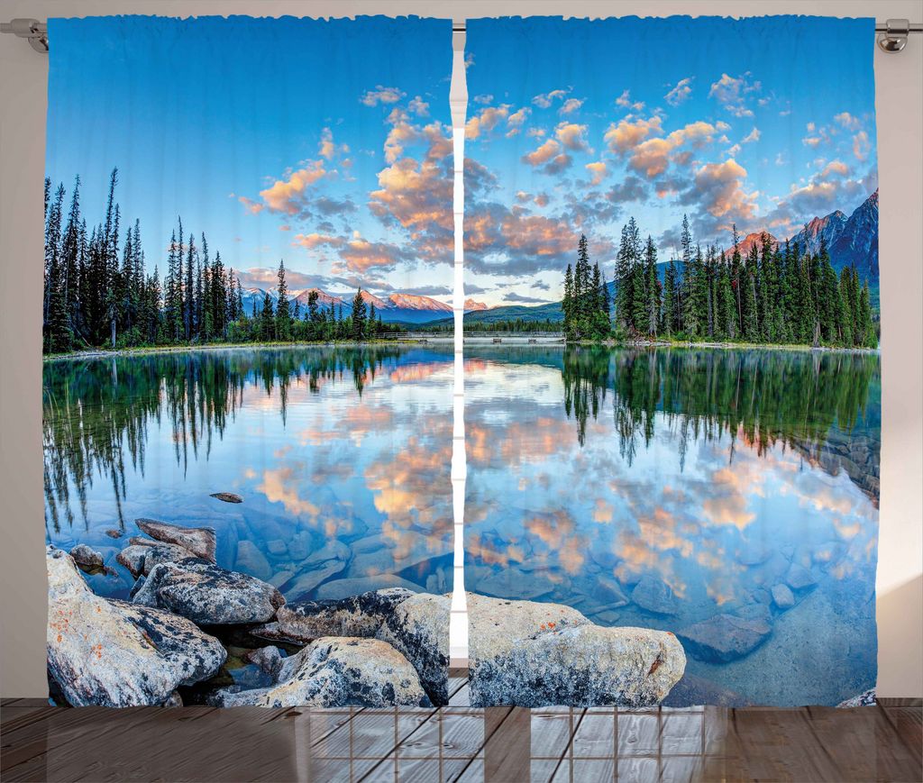 ABAKUHAUS Natur Rustikaler Vorhang, Goldene Sonnenaufgang-Landschaft, Wohnzimmer Universalband Gardinen mit Schlaufen und Haken, 280 x 225 cm, Grü...