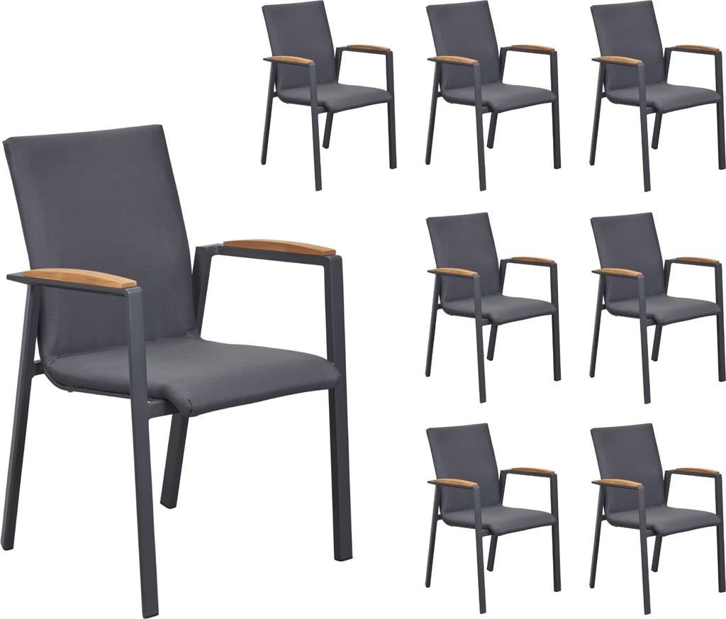 LC Garden 8er Set »Unicamo Sunvego« Stapelstuhl Textilen anthrazit Teakholz Gartenstuhl