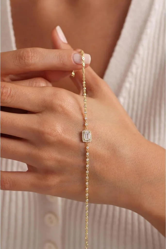 Bracelet Solitaire Baguette Or et Argent 925 serti de Zircone Scintillant