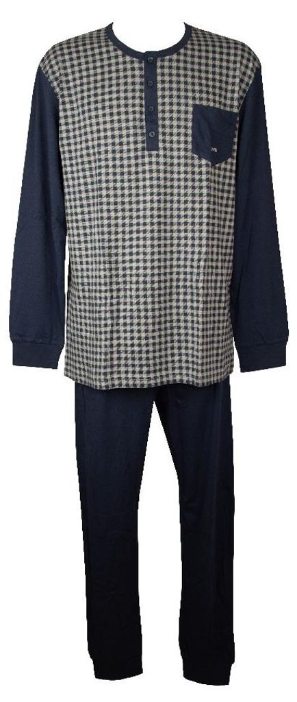 Herrenpyjama LVB LOVABLE aus Baumwolle, langärmelig, mit V-Ausschnitt, geradem Schnitt und Hosen mit Bündchen, Artikelnummer X265579, ITA 6 – I...