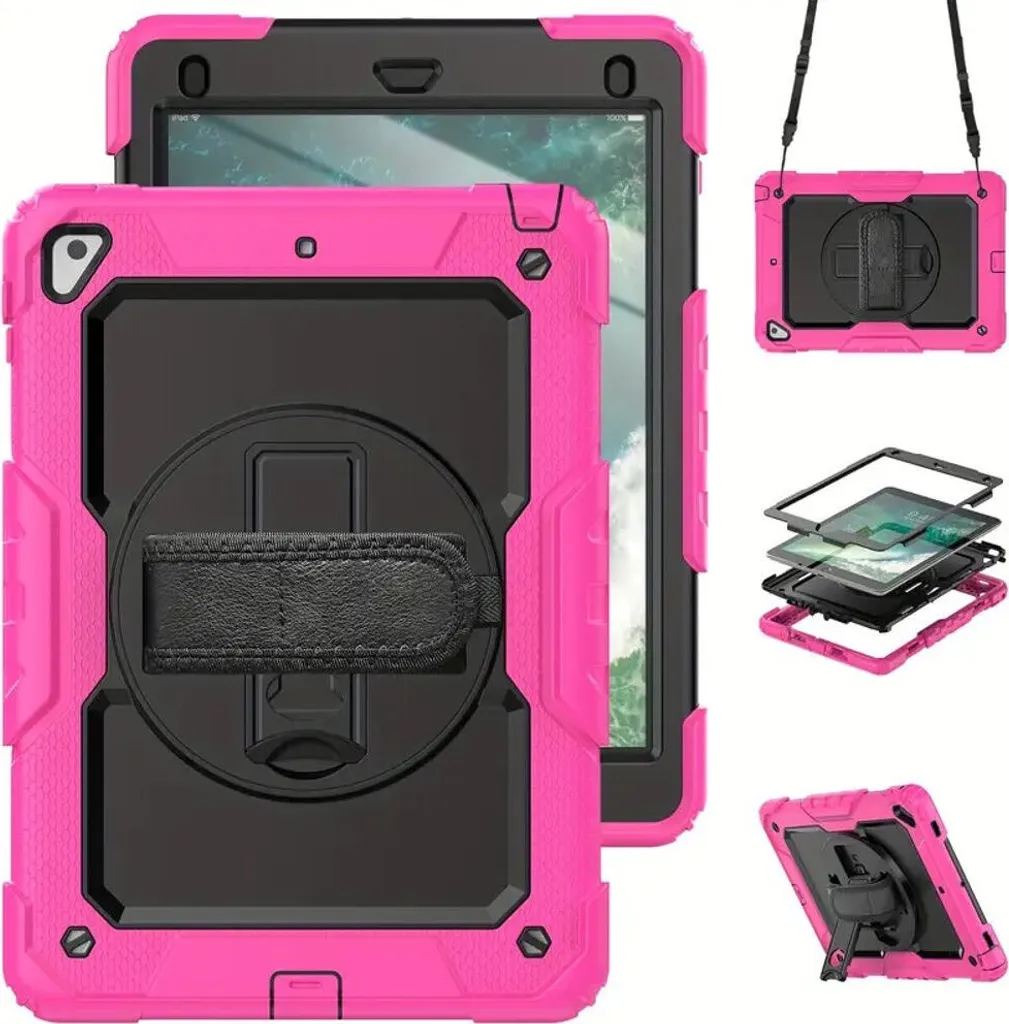Custodia iPad 9.7 2017/2018 Rosa Antiurto per Bambini con Tracolla