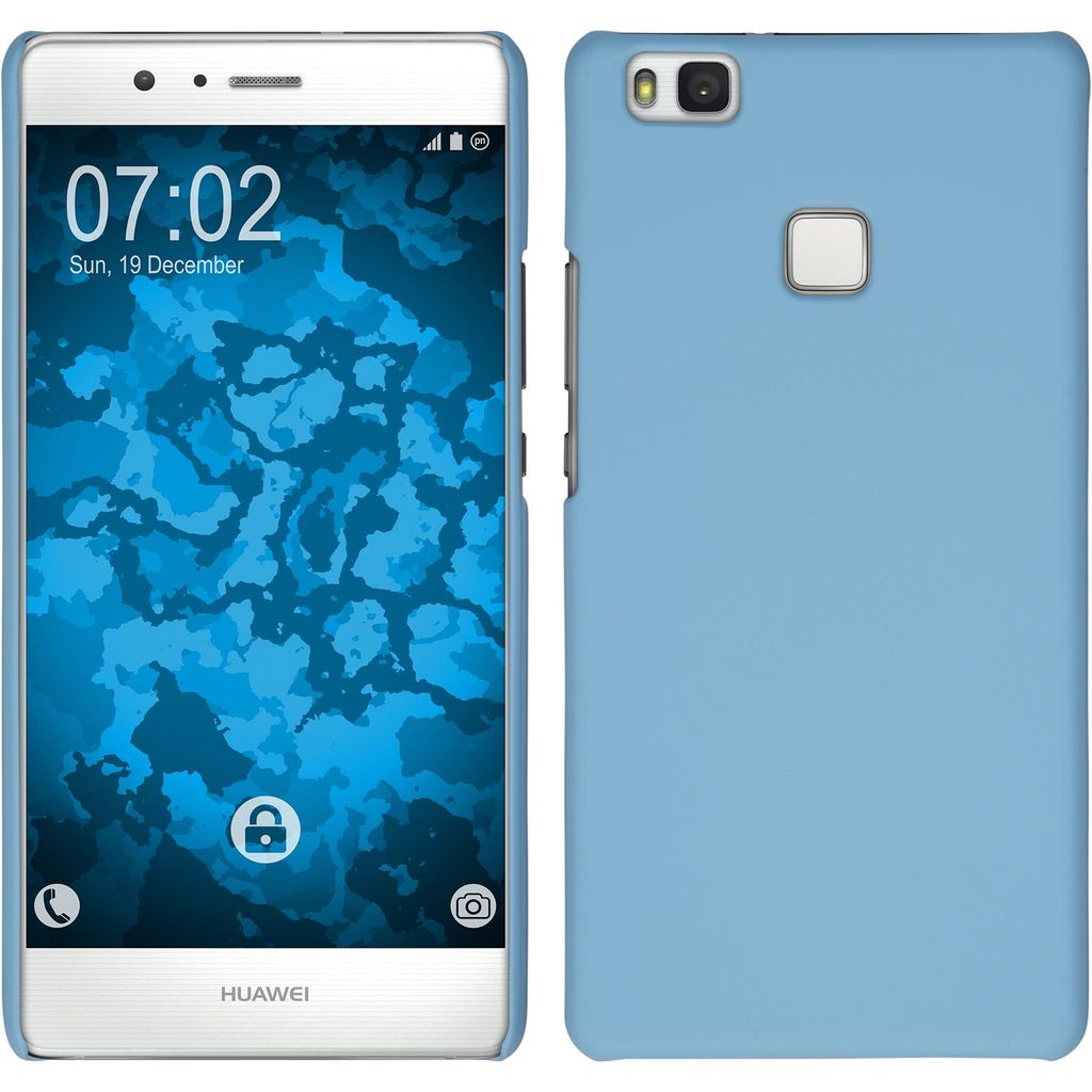 PhoneNatic Case kompatibel mit Huawei P9 Lite - Hülle hellblau gummiert Hard-case + 2 Schutzfolien