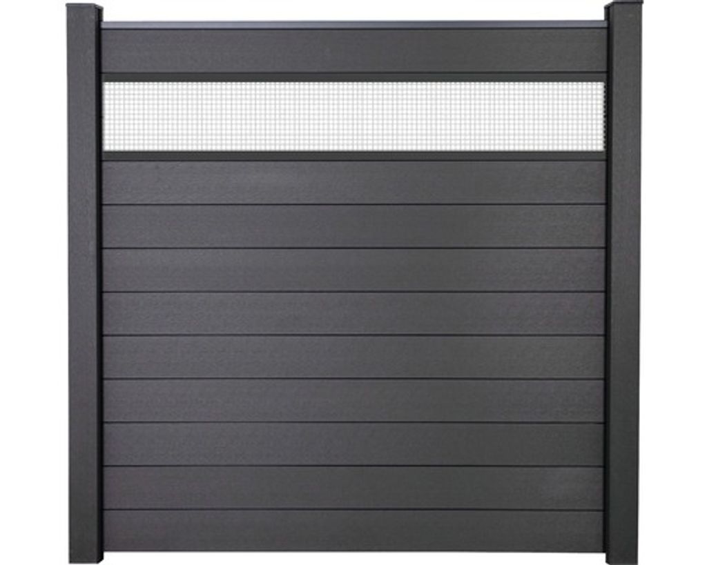 Sichtschutzzaun GroJa Stecksystem Bausatz Fertigset Flex mit Designelement 30er Aluminiumeinsatz ohne Pfosten 180 x 180 cm anthrazit