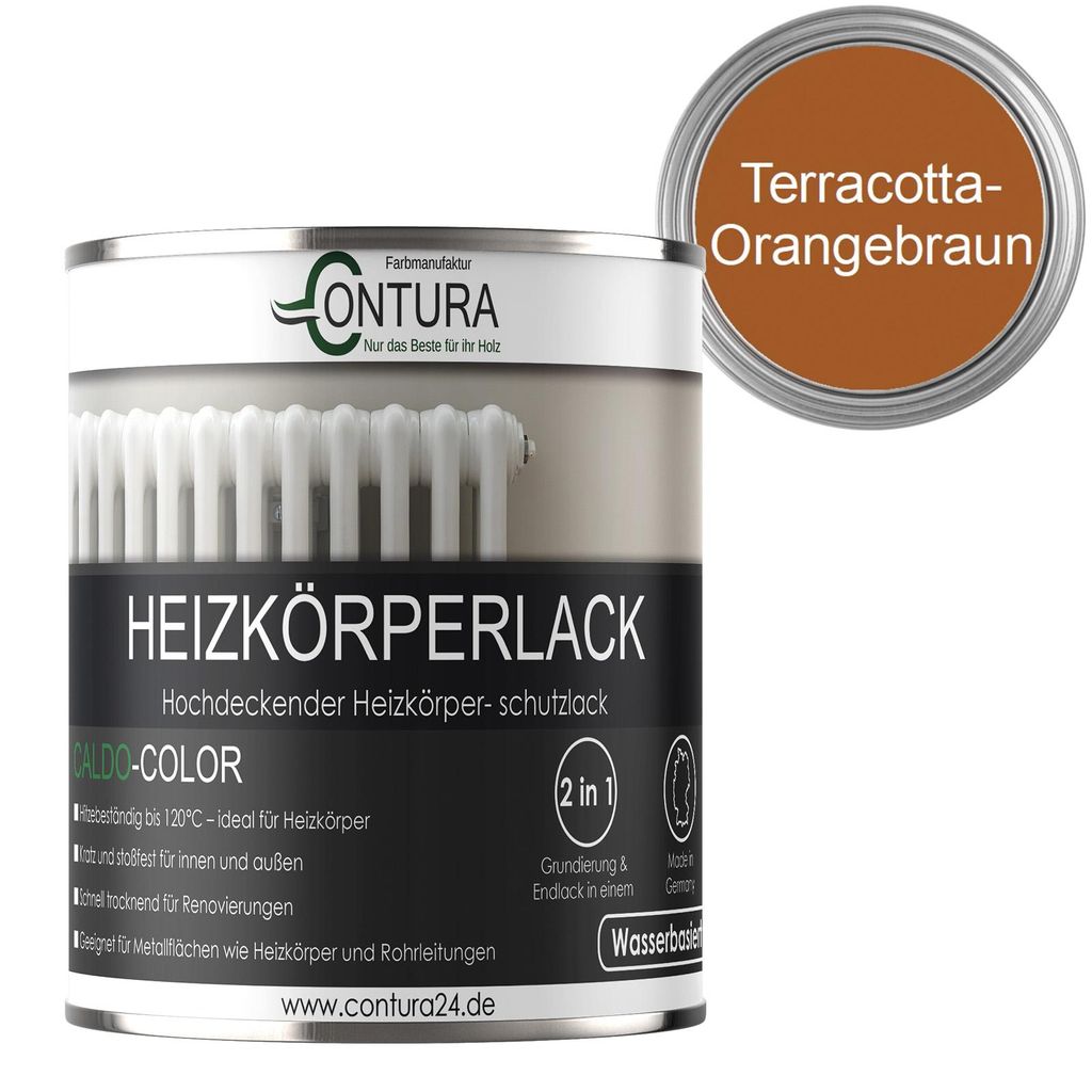 Contura 750ml Heizkörperlack Glänzend Heizungslack Heizkörperfarbe Heizung Farbe Radiator Metalllack - Terracotta RAL 8023 (Orangebraun)