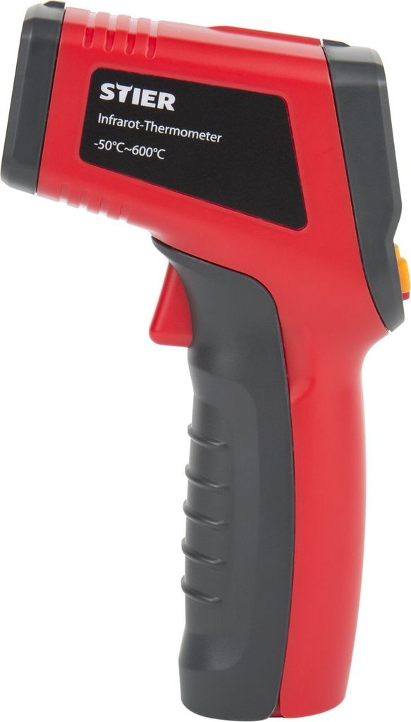 STIER Infrarot-Thermometer, Messbereich -50 °C - 600 °C, 2x 1,5 V AAA Batterien, mit Displaybeleuchtung, Laser-Thermometer, berührungslos, Tempe...