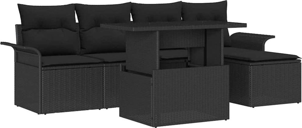 "WINTER SALE" Gartensofa-set - elegantes Design - Sitzgruppe mit Sofa, Tisch - mit Kissen 6 pcs Schwarz Poly-Rattan - Terassenmöbel NeuMöbel959163