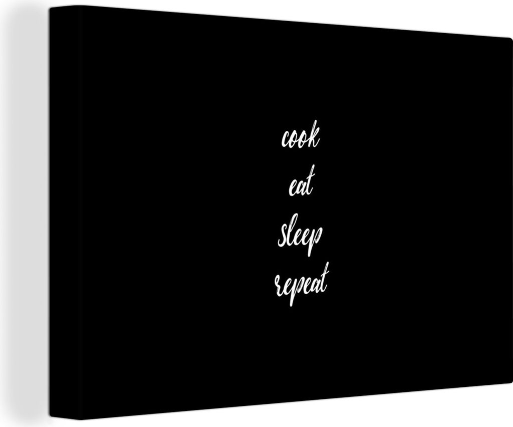 OneMillionCanvasses - Leinwandbilder - 140x90 cm, Sprichwörter - Kochen essen schlafen wiederholen - Zitate - Kochen - Essen, Wandbilder Kunstdr...