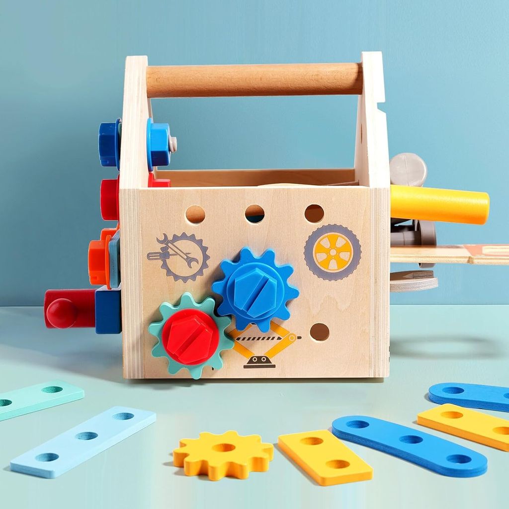 Werkbank Für Kinder Aus Holz | Mit Werkzeug-Set (Hammer, Säge, Schraubenschlüssel Usw.) | Für Jungen & Mädchen Ab 3 Jahren | Größe Ca. 60x30x80 Cm