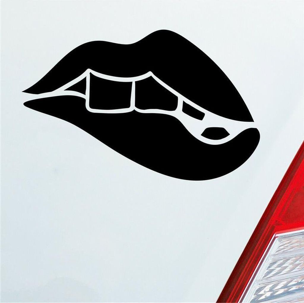 Auto Aufkleber Sexy Lippen Beißen Kussmund Erotisch Devot Shades 15x10 cm Schwarz Matt Sticker Heckscheibenaufkleber