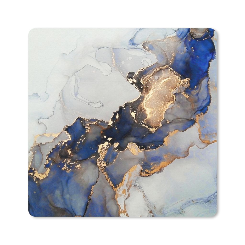 MuchoWow Mauspad Mousepad Marmor - Blau - Gold 20x20 cm - Mousepads - Maus Mat - Pad - Mausunterlage - Desk Mat - Bureauartikeln