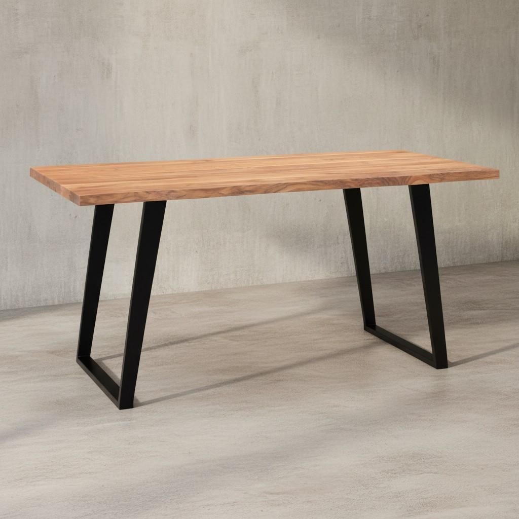 Massivholz Esstisch mit Baumkante | Küchentisch für kleine Räume | Esszimmertisch Industrial Design | U-Form Metallgestell | 120x60 cm Goldbraun...