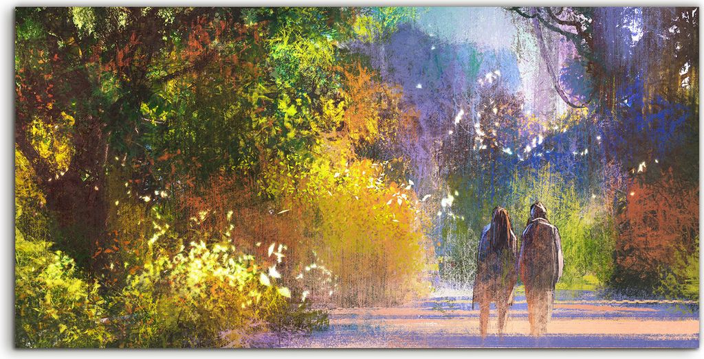Coloray Canvas 120x60 Wandbild Leinwand Bilder Paar im Wald spazieren schöner Ort