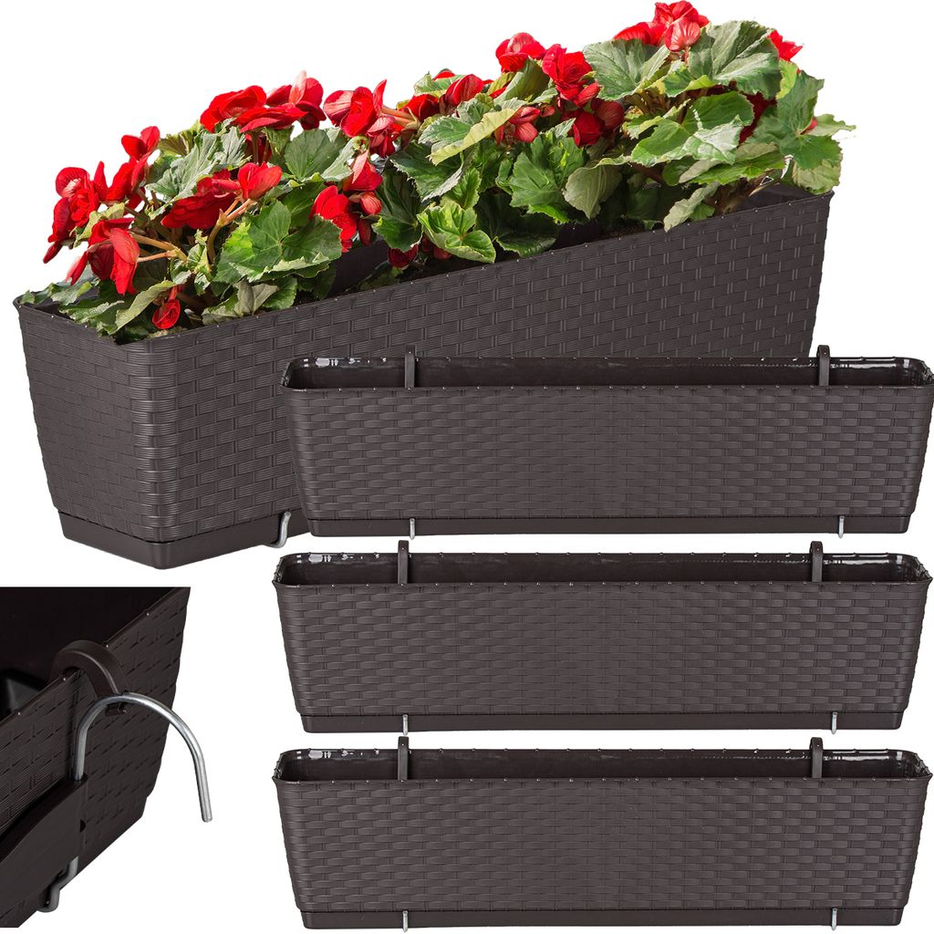 Prosperplast 3er-Set Blumentopf | Ratolla Case PW | Braun | 40 cm