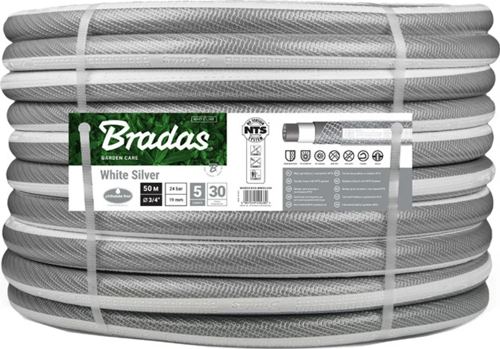 Tuyau d'arrosage anti-torsion NTS White Silver 3/4 de 30m Bradas