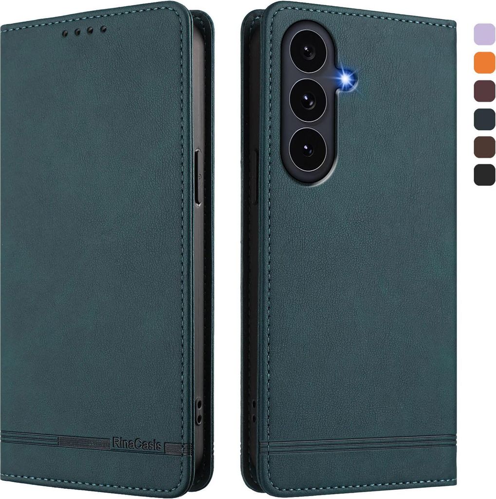 Hülle für Samsung Galaxy S25 FE, Retro Kunstleder Ständer Klapphülle mit Kartenfächer und Magnetische Grün