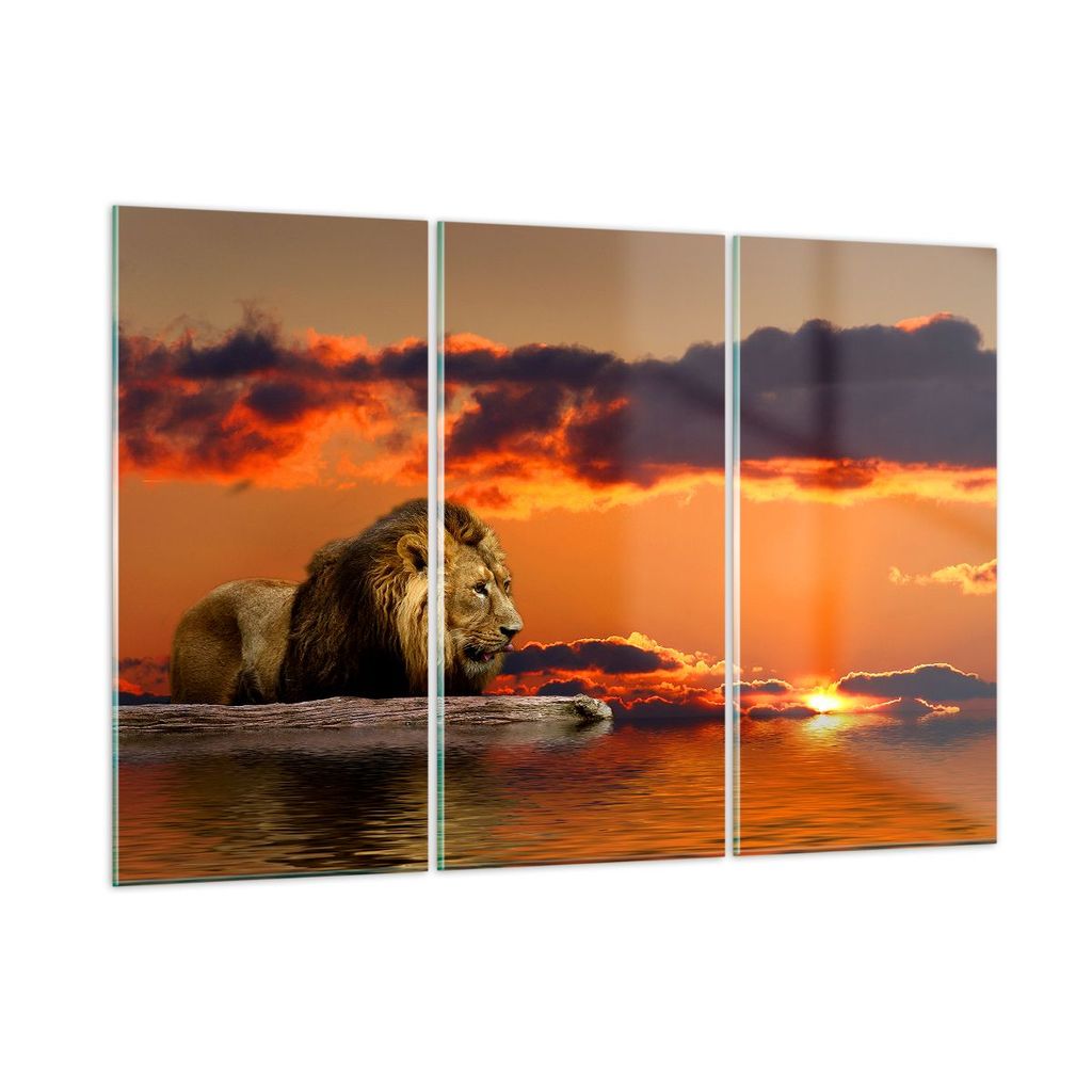 Bilder auf glas - Löwe Sonne Landschaft - 165x110cm - Glasbilder - Wandbilder - Kunstdruck - zum Aufhängen bereit - Wanddekoration aus Glas - Gla...